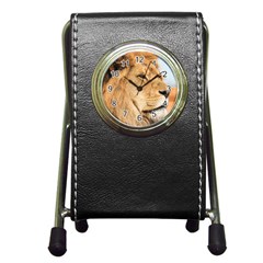 Big Male Lion Looking Right Pen Holder Desk Clocks by Ucco