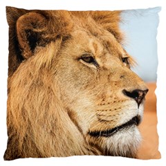 Big Male Lion Looking Right Large Flano Cushion Case (two Sides) by Ucco