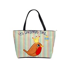 Bird Christmas Card Blue Modern Shoulder Handbags by Celenk