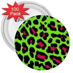 Neon Green Leopard Print 3  Buttons (100 Pack) 