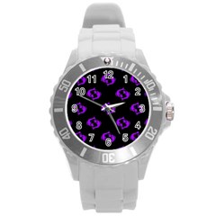 Purple Pisces On Black Background Round Plastic Sport Watch (l) by allthingseveryone