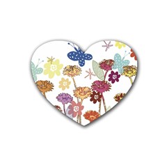 Flowers Butterflies Dragonflies Heart Coaster (4 Pack) 