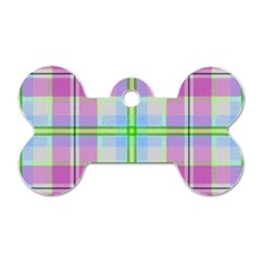 Pink And Blue Plaid Dog Tag Bone (one Side) by allthingseveryone