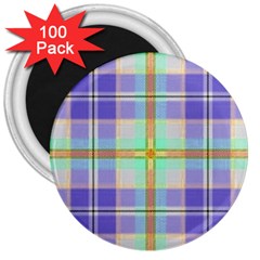 Blue And Yellow Plaid 3  Magnets (100 Pack)