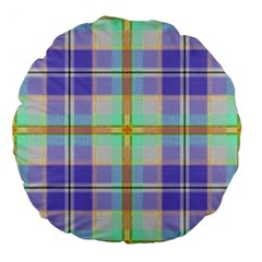 Blue And Yellow Plaid Large 18  Premium Flano Round Cushions by allthingseveryone