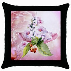 Wonderful Flowers, Soft Colors, Watercolor Throw Pillow Case (black) by FantasyWorld7