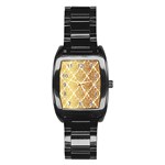 Vintage,gold,damask,floral,pattern,elegant,chic,beautiful,victorian,modern,trendy Stainless Steel Barrel Watch Front