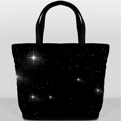 Starry Galaxy Night Black And White Stars Bucket Bags by yoursparklingshop