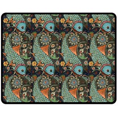 Pattern Background Fish Wallpaper Fleece Blanket (medium)  by Celenk