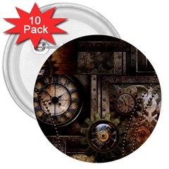 Steampunk, Wonderful Clockwork With Gears 3  Buttons (10 Pack)  by FantasyWorld7