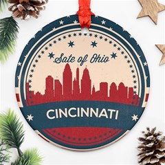 Retro Cincinnati Ohio Skyline Round Ornament (two Sides)