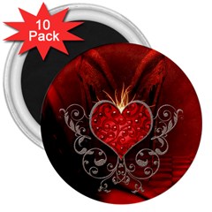 Wonderful Heart With Wings, Decorative Floral Elements 3  Magnets (10 Pack)  by FantasyWorld7