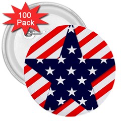 Patriotic Usa Stars Stripes Red 3  Buttons (100 Pack)  by Celenk