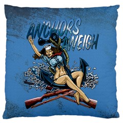 Navy Anchor s Aweigh Pinup Girl Large Flano Cushion Case (two Sides) by Bigfootshirtshop