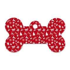 Red Christmas Pattern Dog Tag Bone (two Sides) by patternstudio