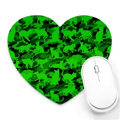 Bright Neon Green Catmouflage Heart Mousepads by PodArtist