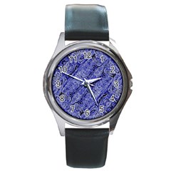 Texture Blue Neon Brick Diagonal Round Metal Watch by Celenk