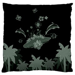 Surfboard With Dolphin, Flowers, Palm And Turtle Standard Flano Cushion Case (two Sides) by FantasyWorld7