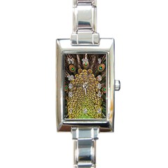 Peacock Feathers Wheel Plumage Rectangle Italian Charm Watch by BangZart