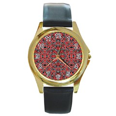 Exotic Intricate Modern Pattern Round Gold Metal Watch by dflcprints