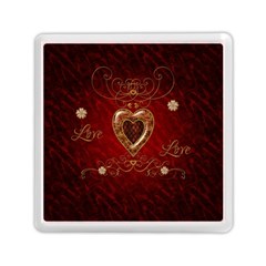 Wonderful Hearts With Floral Elemetns, Gold, Red Memory Card Reader (square)  by FantasyWorld7