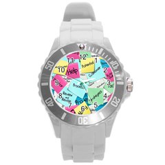 Stickies Post It List Business Round Plastic Sport Watch (l) by Celenk