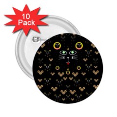 Merry Black Cat In The Night And A Mouse Involved Pop Art 2 25  Buttons (10 Pack)  by pepitasart