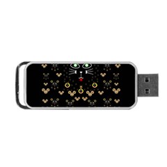 Merry Black Cat In The Night And A Mouse Involved Pop Art Portable Usb Flash (one Side) by pepitasart