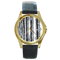 Row Trees Nature Birch Round Gold Metal Watch by Celenk