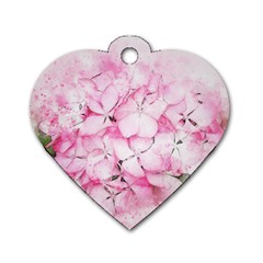 Flower Pink Art Abstract Nature Dog Tag Heart (two Sides) by Celenk