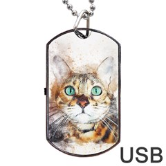 Cat Animal Art Abstract Watercolor Dog Tag Usb Flash (two Sides) by Celenk