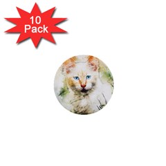 Cat Animal Art Abstract Watercolor 1  Mini Buttons (10 Pack)  by Celenk