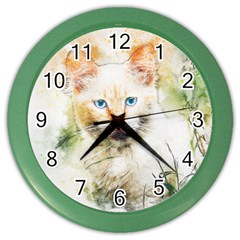 Cat Animal Art Abstract Watercolor Color Wall Clocks by Celenk