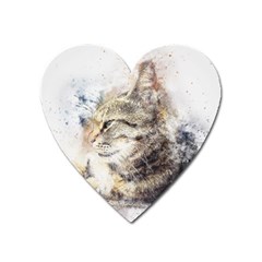 Cat Animal Art Abstract Watercolor Heart Magnet by Celenk