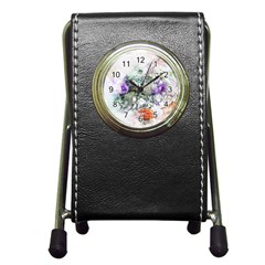 Flowers Bouquet Art Abstract Pen Holder Desk Clocks by Celenk