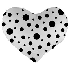 Black On White Polka Dot Pattern Large 19  Premium Heart Shape Cushions by LoolyElzayat