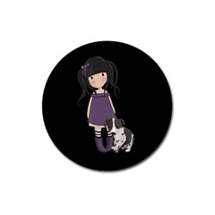 Dolly Girl And Dog Magnet 3  (round) by Valentinaart