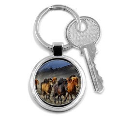 Horses Stampede Nature Running Key Chains (round)  by Celenk