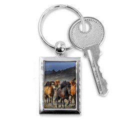 Horses Stampede Nature Running Key Chains (rectangle)  by Celenk