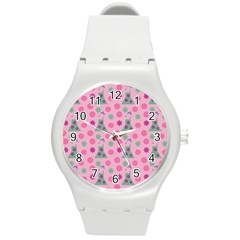 Green Dress Pink Round Plastic Sport Watch (m) by snowwhitegirl