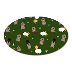 Groundhog Day Pattern Oval Magnet by Valentinaart