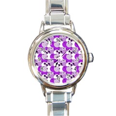 Purple Cherry Dots Round Italian Charm Watch by snowwhitegirl