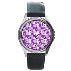 Purple Cherry Dots Round Metal Watch by snowwhitegirl
