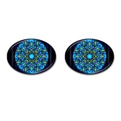 Mandala Blue Abstract Circle Cufflinks (oval) by Nexatart