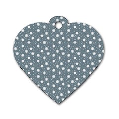 Floral Dots Blue Dog Tag Heart (one Side) by snowwhitegirl