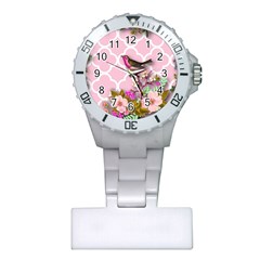 Shabby Chic,floral,bird,pink,collage Plastic Nurses Watch by NouveauDesign