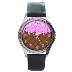 Chocolate And Strawberry Icecream Round Metal Watch by jumpercat