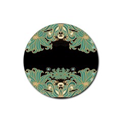 Black,green,gold,art Nouveau,floral,pattern Rubber Coaster (round)  by NouveauDesign