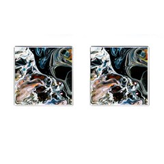 Abstract Flow River Black Cufflinks (square) by Nexatart