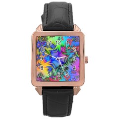 Star Abstract Colorful Fireworks Rose Gold Leather Watch 